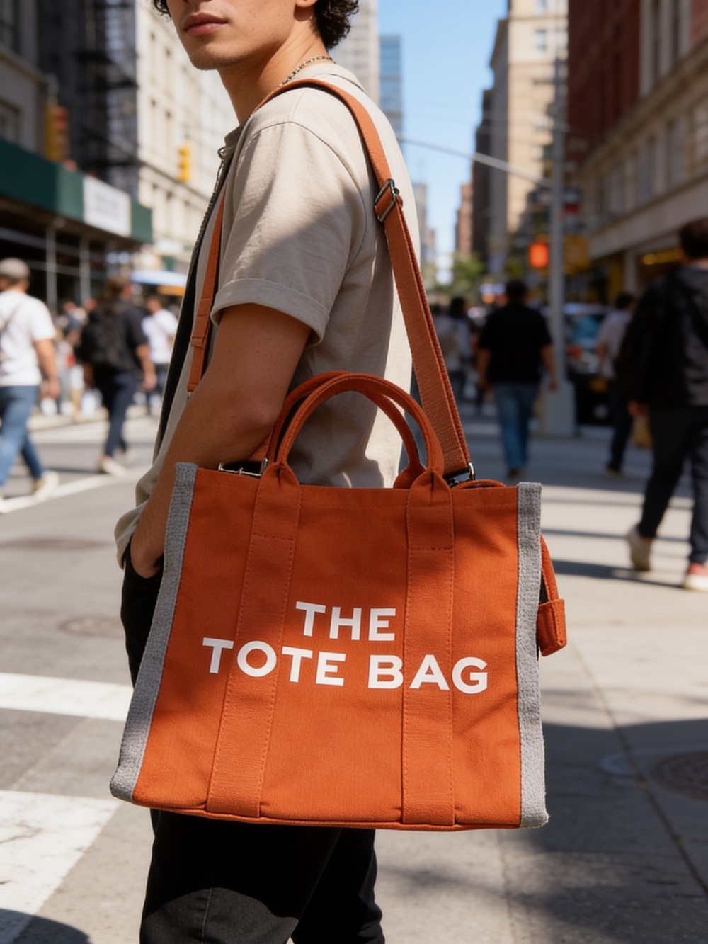 THE TOTE BAG Orange Canvas Tote with Gray Trim
